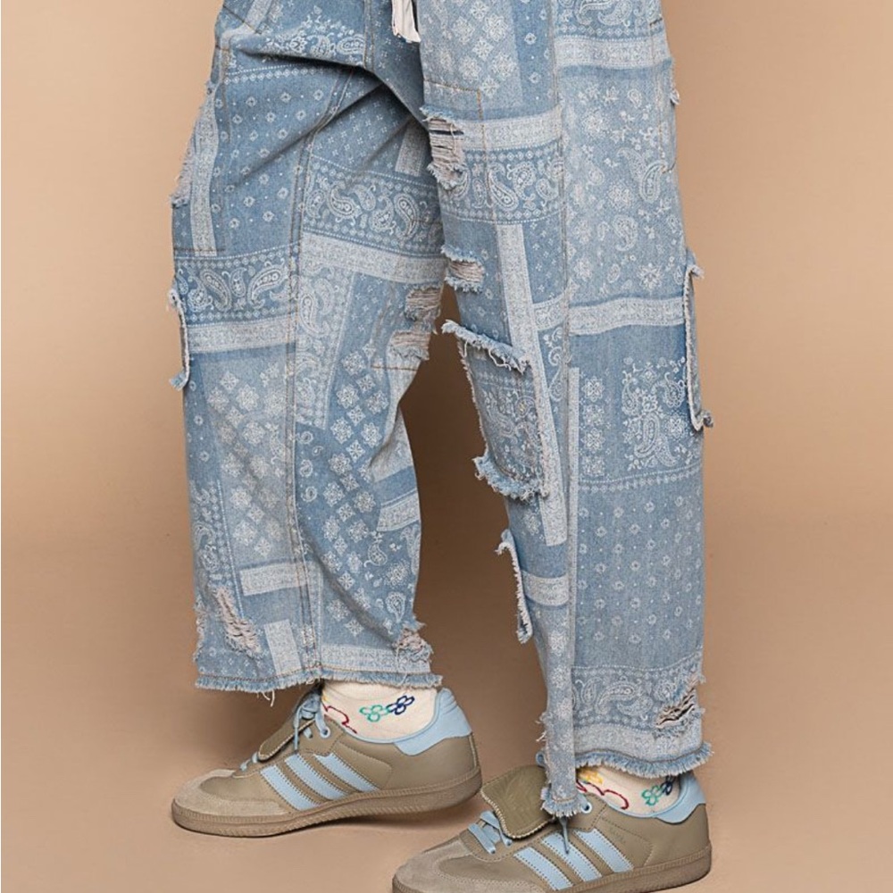 Pol Nwot Paisley Patchwork Distressed Denim Size … - image 7